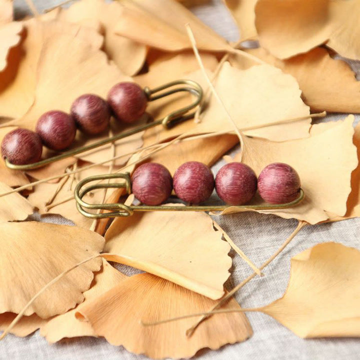 Buddha Stones Broche de guérison vintage en bois de santal, perles d'ébène, agathis alba, peltogyne