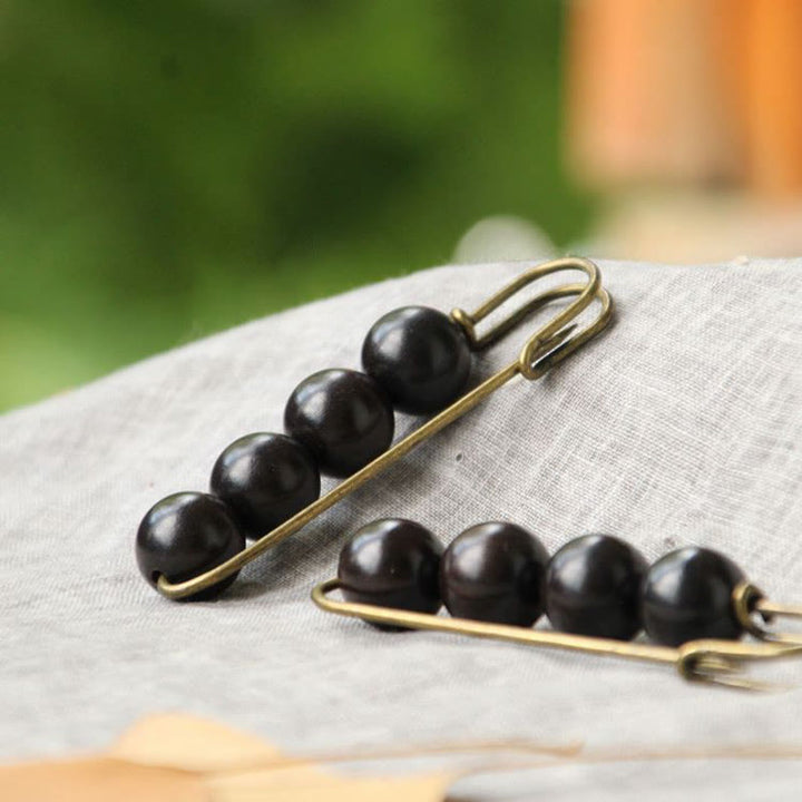 Buddha Stones Broche de guérison vintage en bois de santal, perles d'ébène, agathis alba, peltogyne