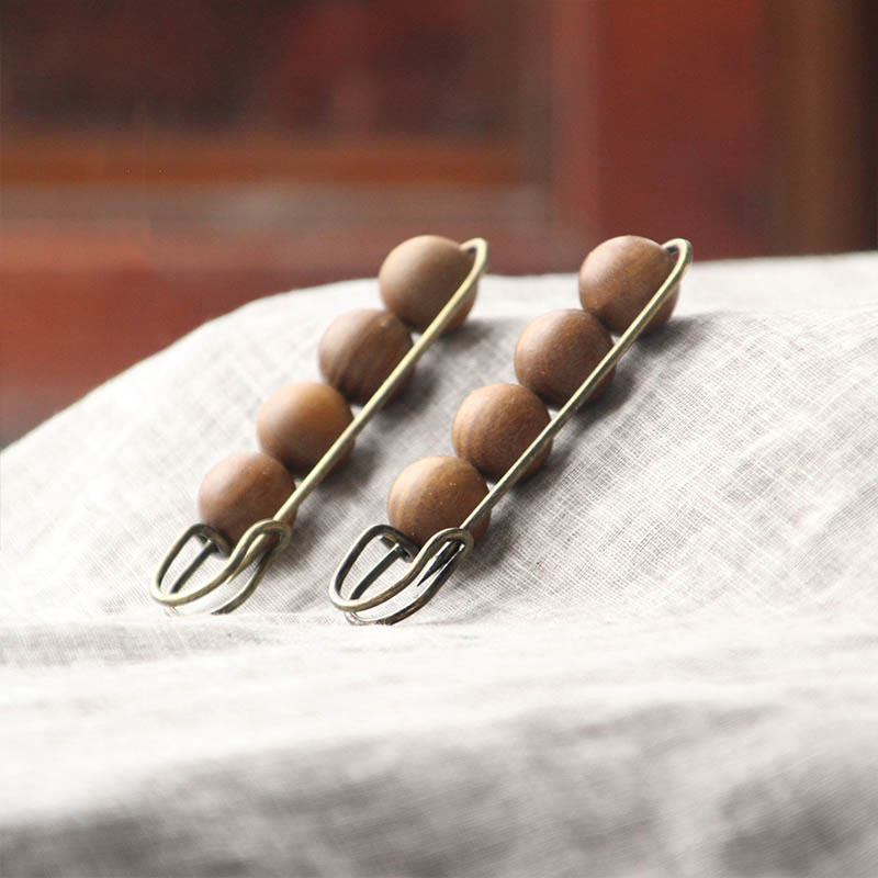 Buddha Stones Broche de guérison vintage en bois de santal, perles d'ébène, agathis alba, peltogyne