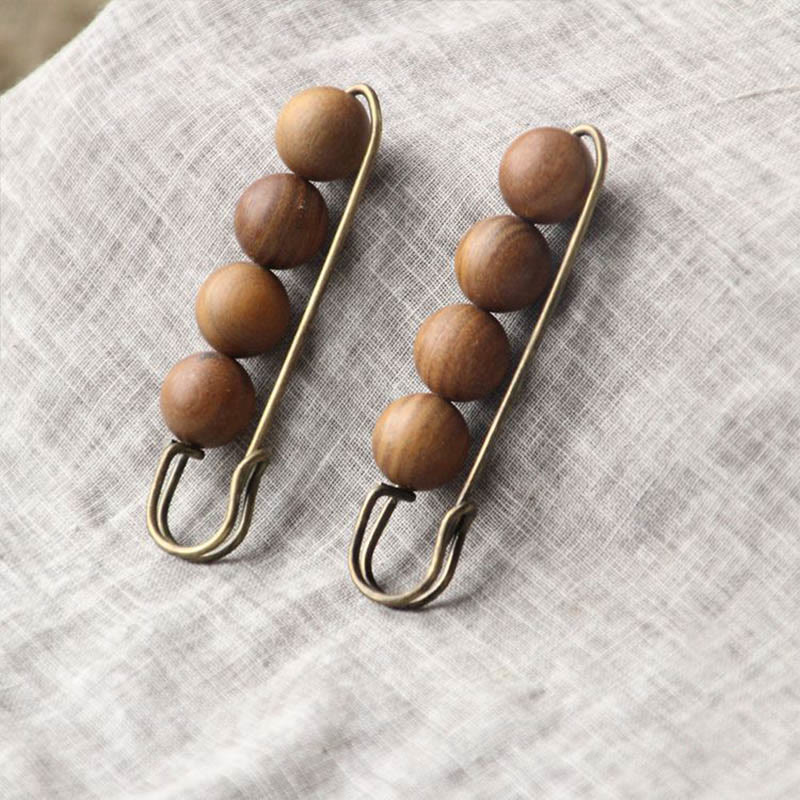 Buddha Stones Broche de guérison vintage en bois de santal, perles d'ébène, agathis alba, peltogyne