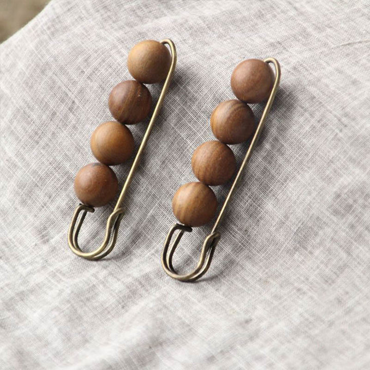 Buddha Stones Broche de guérison vintage en bois de santal, perles d'ébène, agathis alba, peltogyne