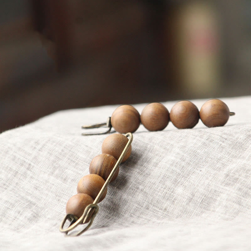Buddha Stones Broche de guérison vintage en bois de santal, perles d'ébène, agathis alba, peltogyne