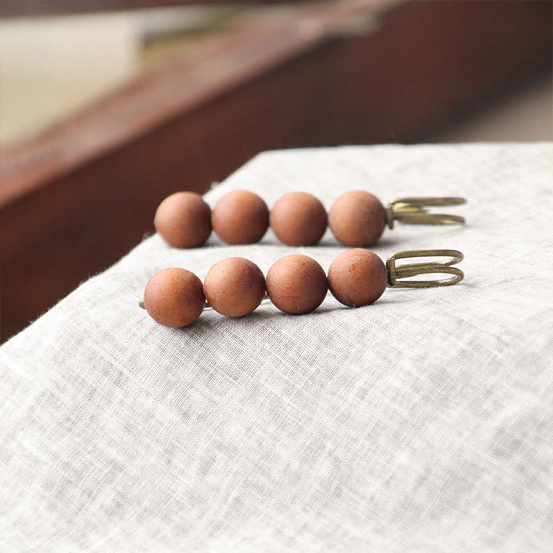 Buddha Stones Broche de guérison vintage en bois de santal, perles d'ébène, agathis alba, peltogyne