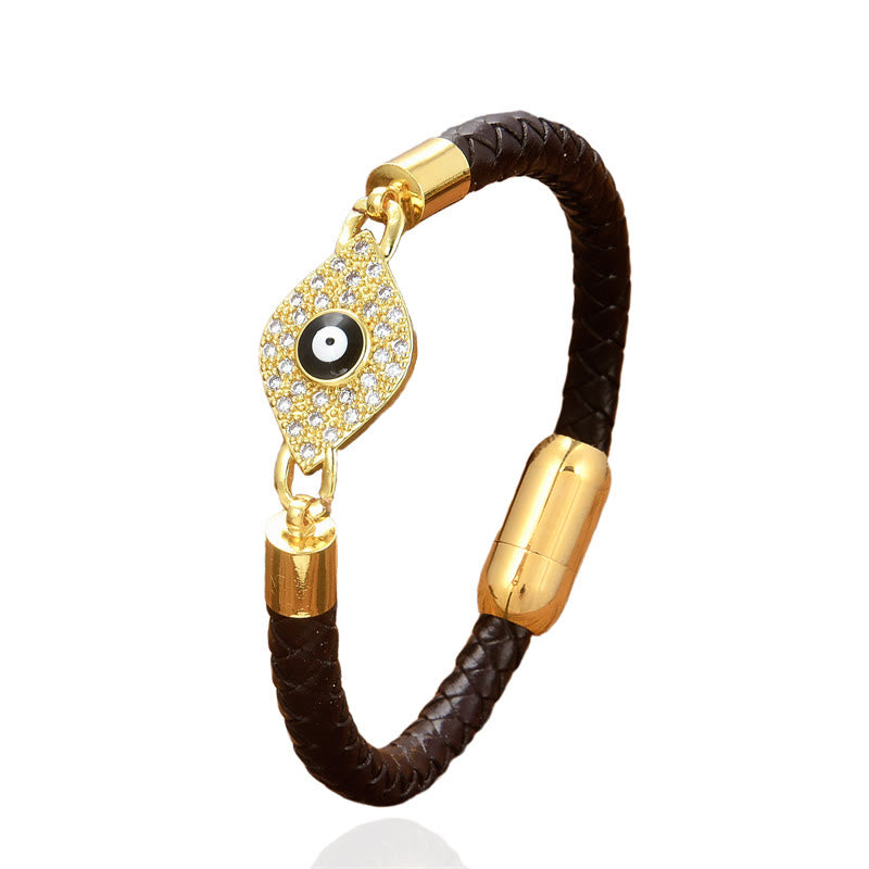 Bracelet en cuir avec boucle en métal et Buddha Stones pour la protection contre le mauvais œil