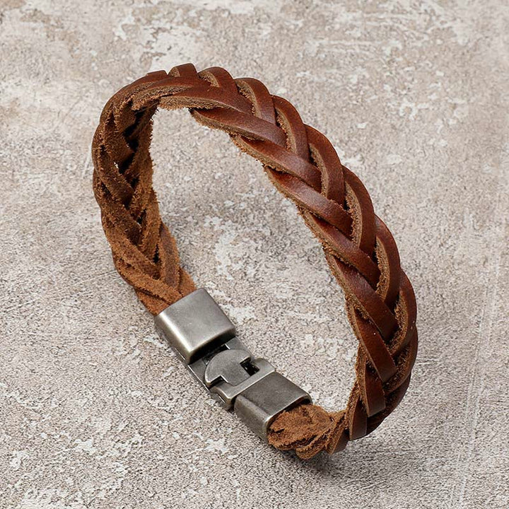 Bracelet de force en cuir tressé vintage Buddha Stones - image 1