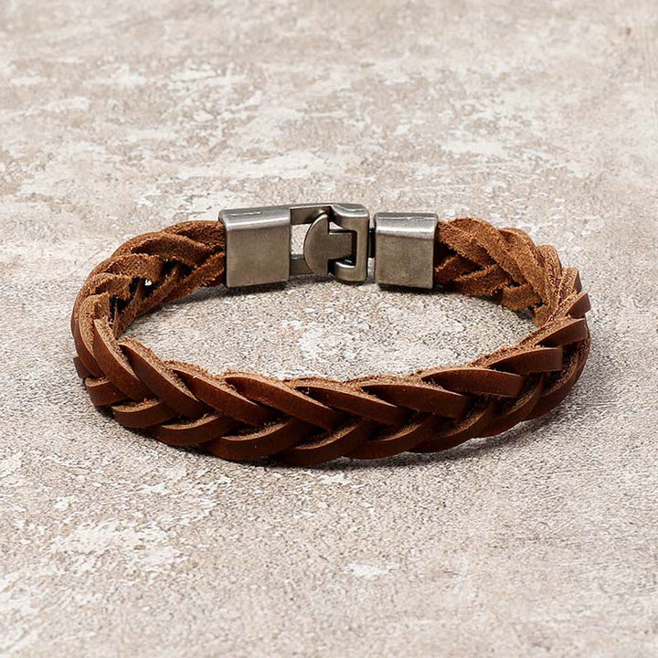 Bracelet de force en cuir tressé vintage Buddha Stones - Bracelet en cuir tressé (Tour de poignet : 18-19 cm) - image 0