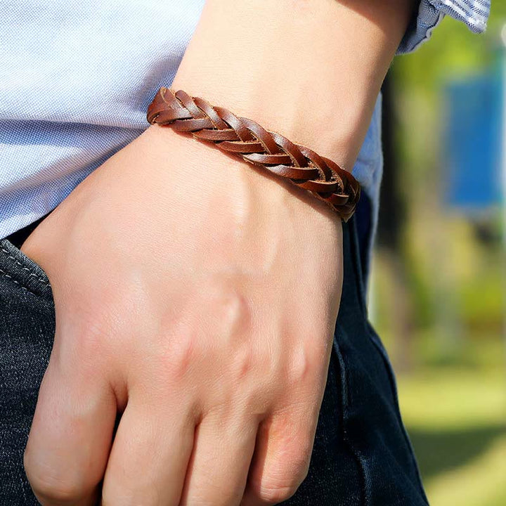 Bracelet de force en cuir tressé vintage Buddha Stones - image 4