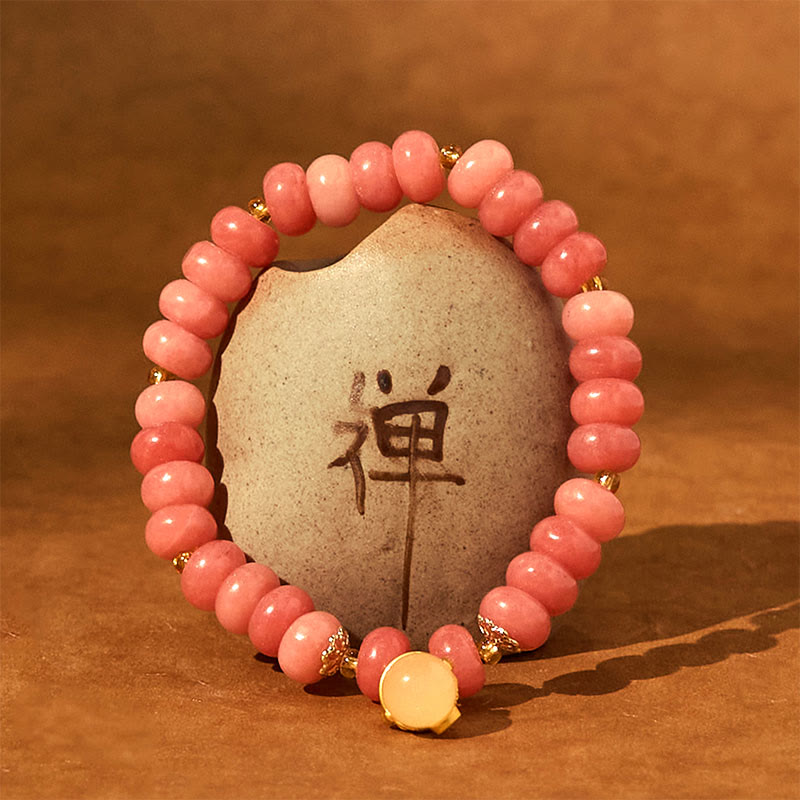 Bracelet de guérison en perles de chat porte-bonheur en jade cyan et quartz fraise de Buddha Stones - image 5