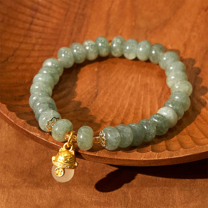 Bracelet de guérison en perles de chat porte-bonheur en jade cyan et quartz fraise de Buddha Stones - image 14