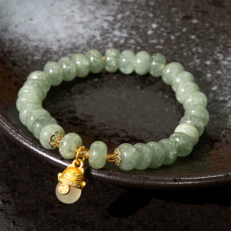 Bracelet de guérison en perles de chat porte-bonheur en jade cyan et quartz fraise de Buddha Stones - image 12