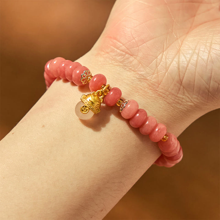 Bracelet de guérison en perles de chat porte-bonheur en jade cyan et quartz fraise de Buddha Stones - image 6