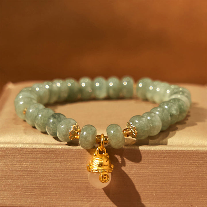 Bracelet de guérison en perles de chat porte-bonheur en jade cyan et quartz fraise de Buddha Stones - Jade cyan (tour de poignet : 15-16 cm) - image 11