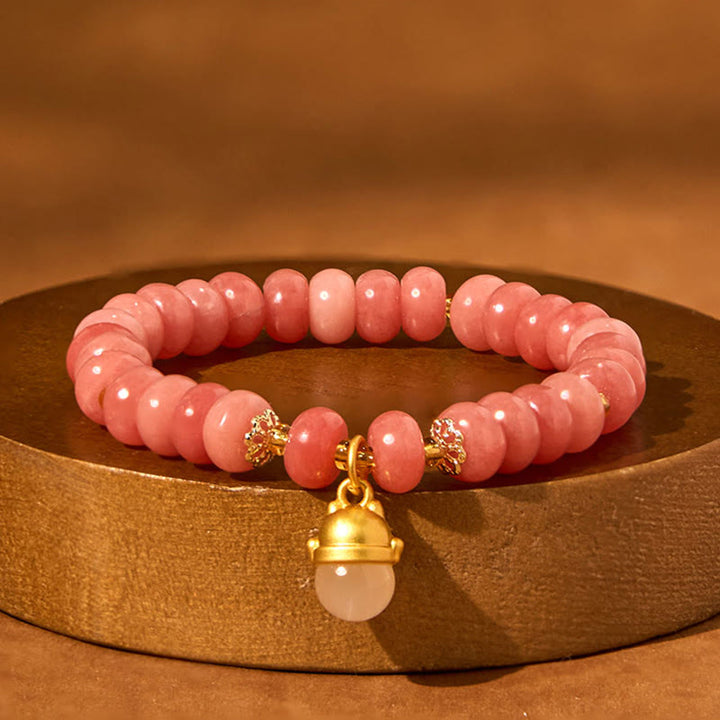 Bracelet de guérison en perles de chat porte-bonheur en jade cyan et quartz fraise de Buddha Stones - image 3