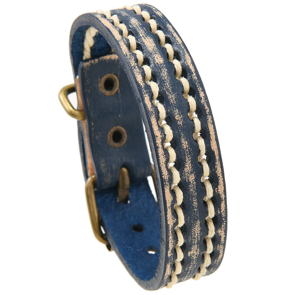 Bracelet en cuir vintage avec boucle réglable et Buddha Stones