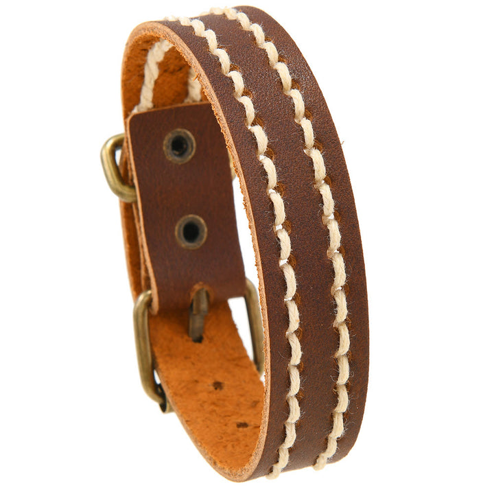 Bracelet en cuir vintage avec boucle réglable et Buddha Stones