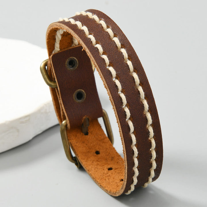 Bracelet en cuir vintage avec boucle réglable et Buddha Stones