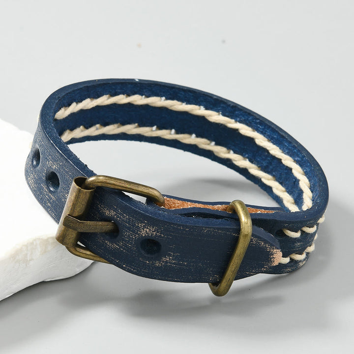 Bracelet en cuir vintage avec boucle réglable et Buddha Stones