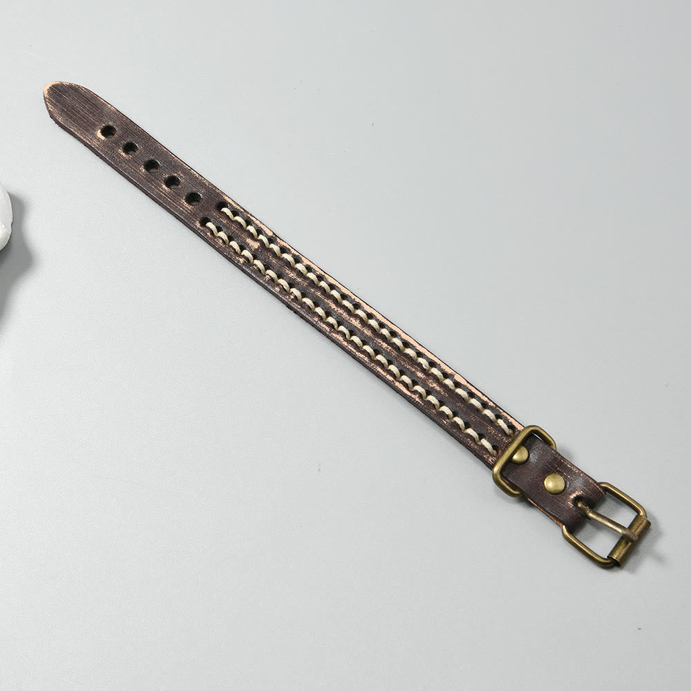 Bracelet en cuir vintage avec boucle réglable et Buddha Stones