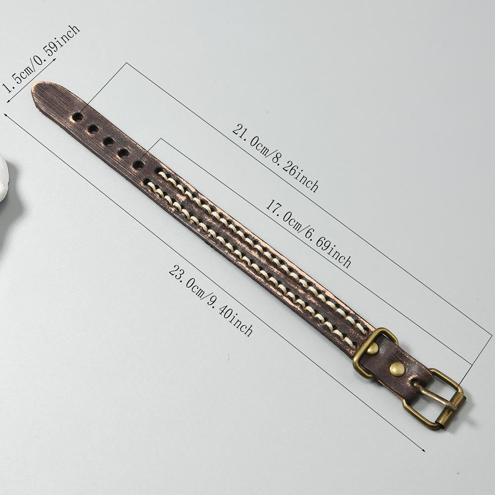 Bracelet en cuir vintage avec boucle réglable et Buddha Stones