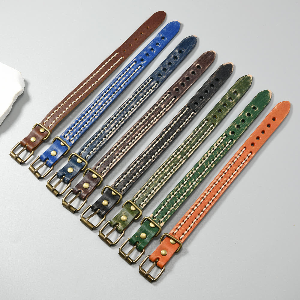 Bracelet en cuir vintage avec boucle réglable et Buddha Stones