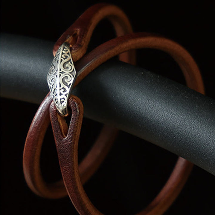 Bracelet de protection multi-tours en cuir et argent sterling 925 Buddha Stones
