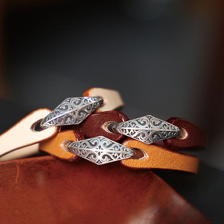 Bracelet de protection multi-tours en cuir et argent sterling 925 Buddha Stones