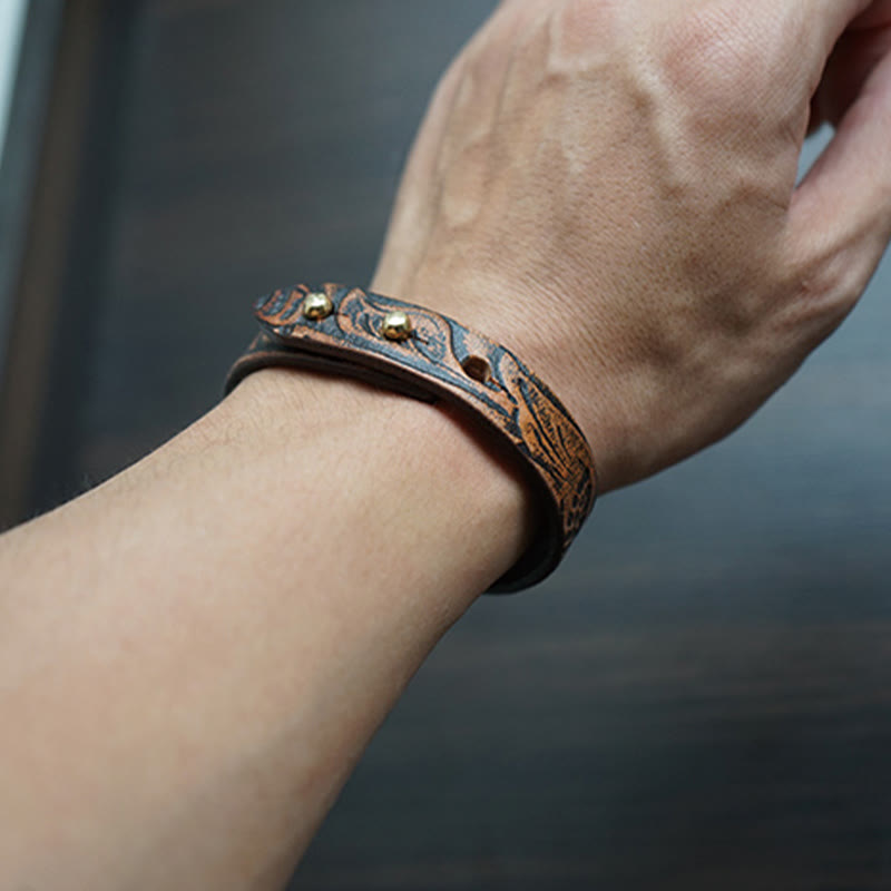 Bracelet d'équilibre à boucle réglable en cuir imprimé vintage Buddha Stones