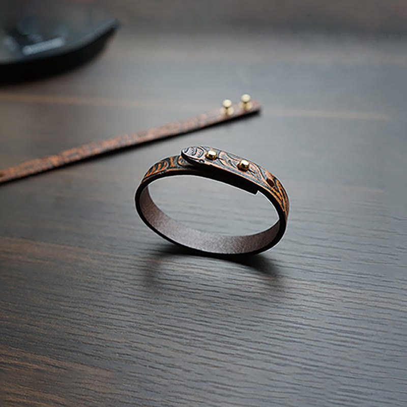 Bracelet d'équilibre à boucle réglable en cuir imprimé vintage Buddha Stones