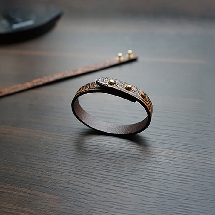 Bracelet d'équilibre à boucle réglable en cuir imprimé vintage Buddha Stones