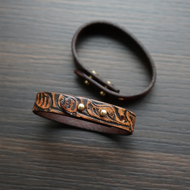Bracelet d'équilibre à boucle réglable en cuir imprimé vintage Buddha Stones