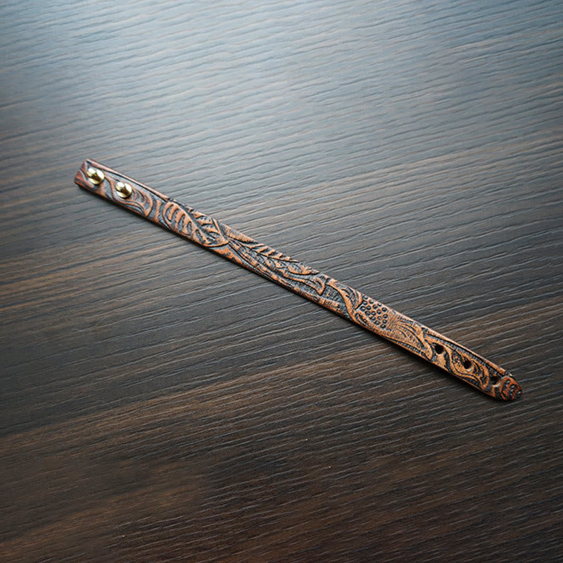 Bracelet d'équilibre à boucle réglable en cuir imprimé vintage Buddha Stones
