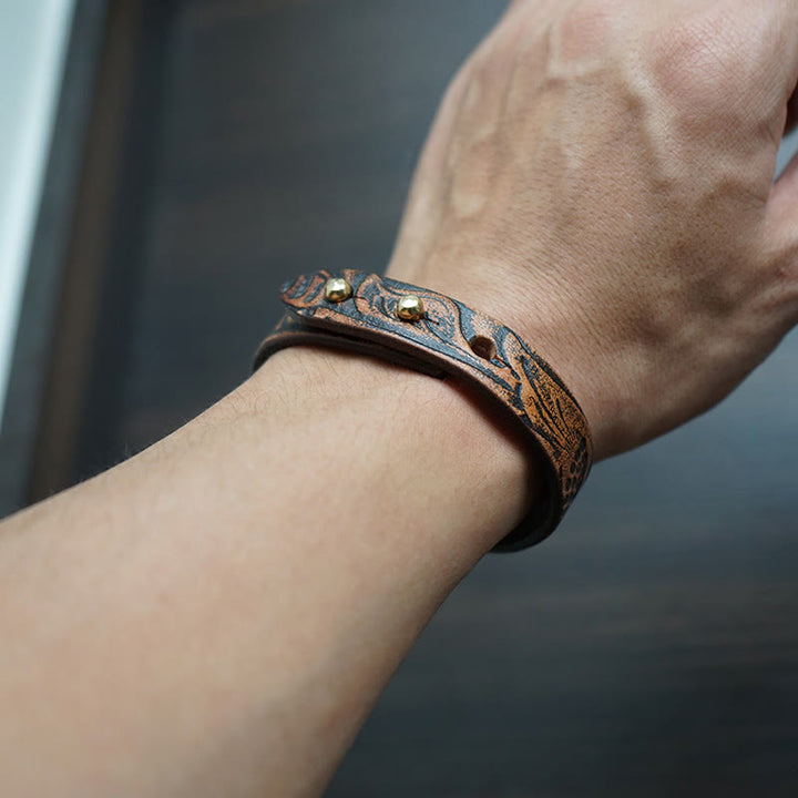 Bracelet d'équilibre à boucle réglable en cuir imprimé vintage Buddha Stones