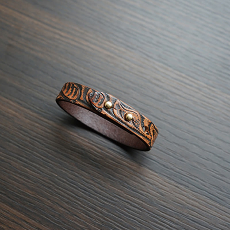 Bracelet d'équilibre à boucle réglable en cuir imprimé vintage Buddha Stones