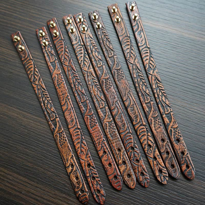 Bracelet d'équilibre à boucle réglable en cuir imprimé vintage Buddha Stones