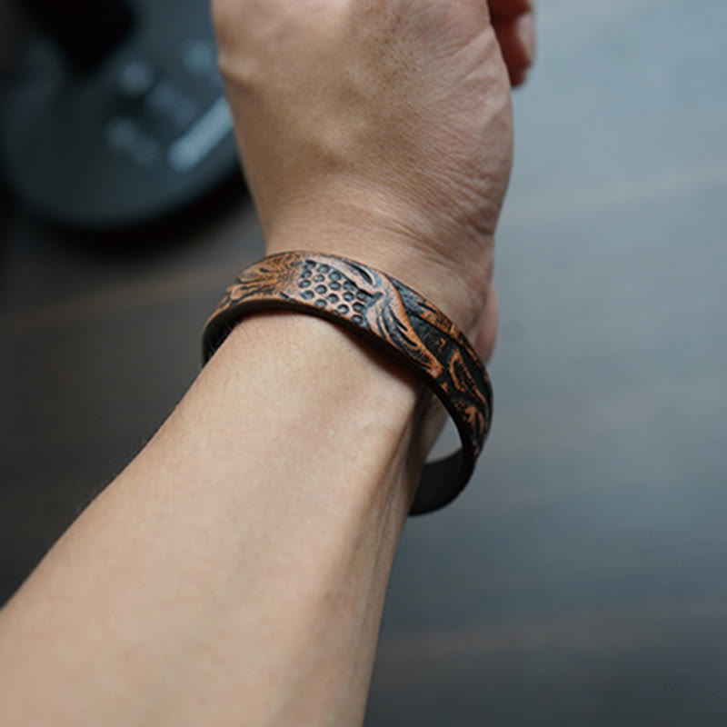 Bracelet d'équilibre à boucle réglable en cuir imprimé vintage Buddha Stones