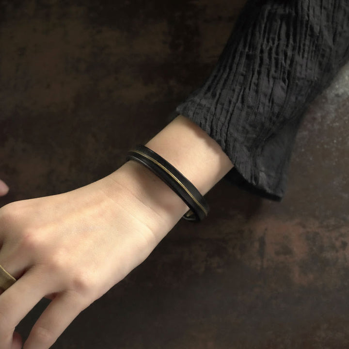 Bracelet de guérison vintage en cuir et fil de cuivre et laiton Buddha Stones