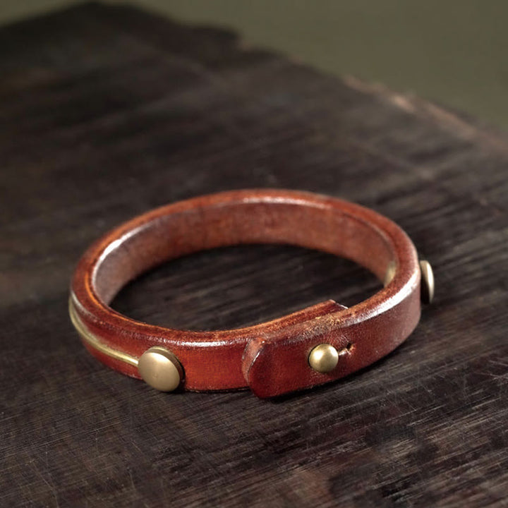 Bracelet de guérison vintage en cuir et fil de cuivre et laiton Buddha Stones