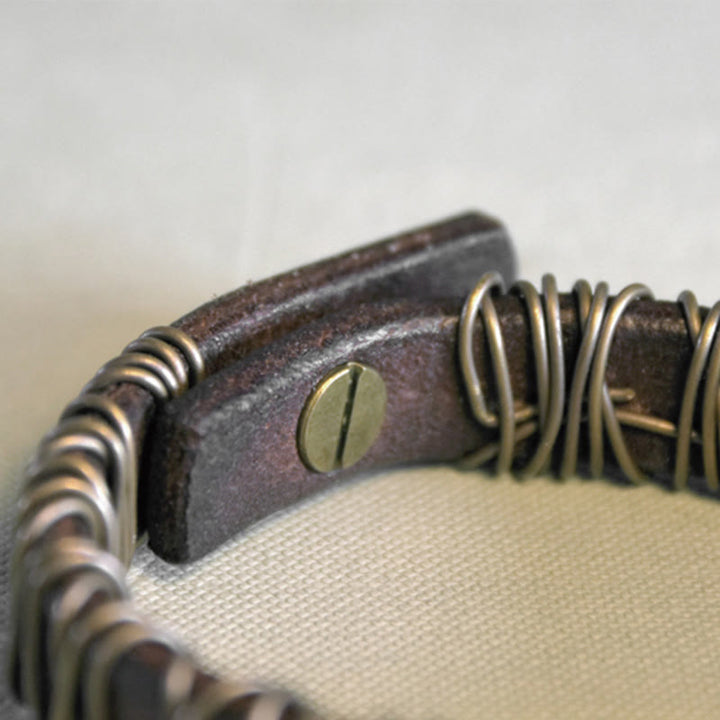 Bracelet d'équilibre en cuir et laiton avec Buddha Stones vintage