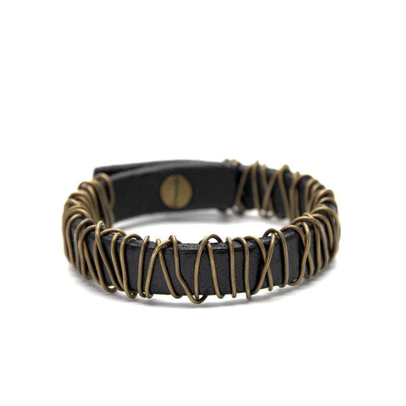 Bracelet d'équilibre en cuir et laiton avec Buddha Stones vintage