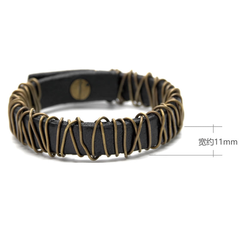 Bracelet d'équilibre en cuir et laiton avec Buddha Stones vintage