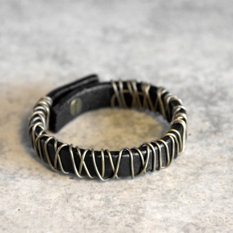Bracelet d'équilibre en cuir et laiton avec Buddha Stones vintage