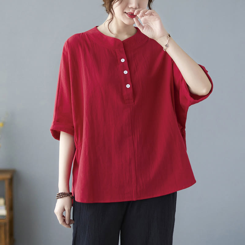 Chemise en coton et lin à manches courtes et col rond pour femme Buddha Stones - image 23