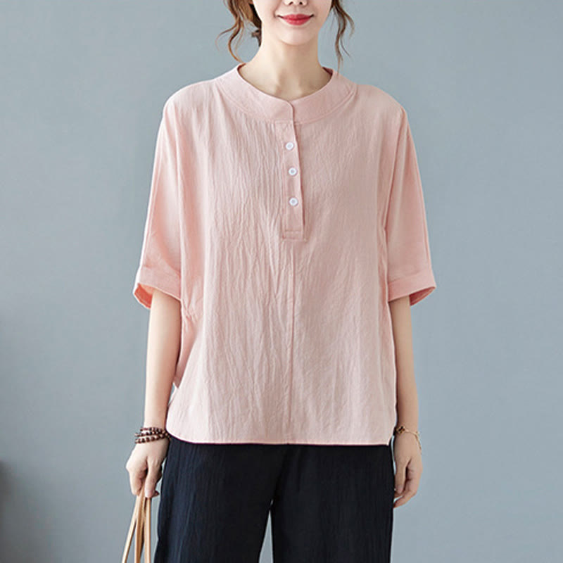 Chemise en coton et lin à manches courtes et col rond pour femme Buddha Stones - image 19