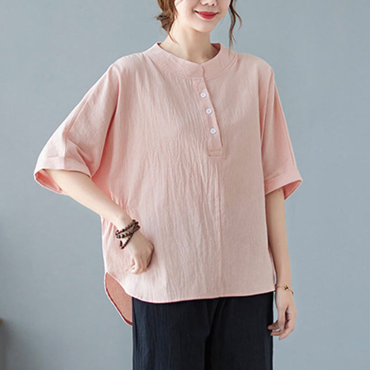Chemise en coton et lin à manches courtes et col rond pour femme Buddha Stones - image 17