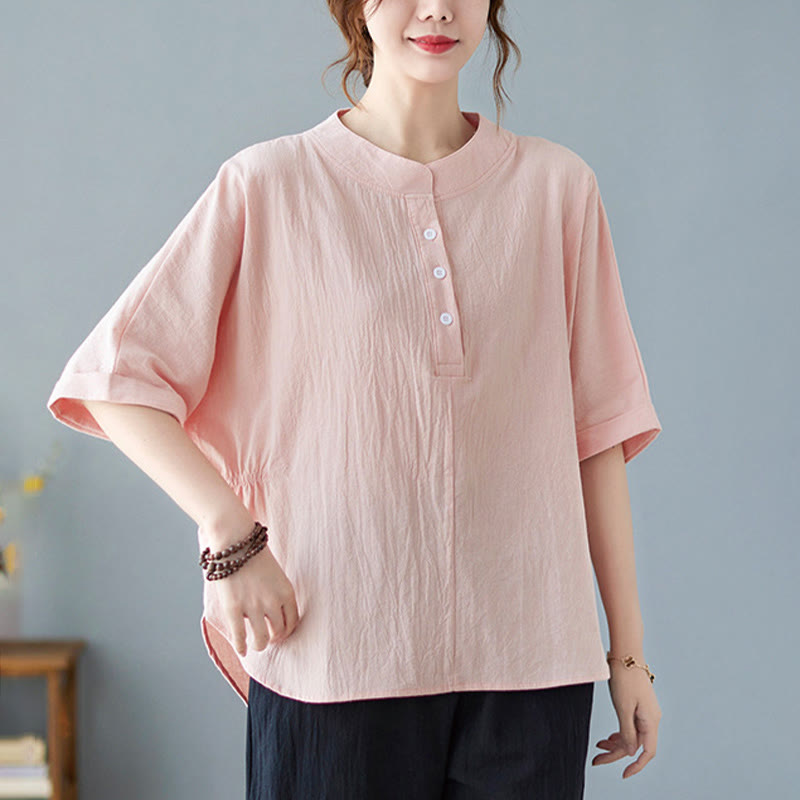 Chemise en coton et lin à manches courtes et col rond pour femme Buddha Stones - MistyRose - US6，UK/AU10，EU38 (XL) - image 16