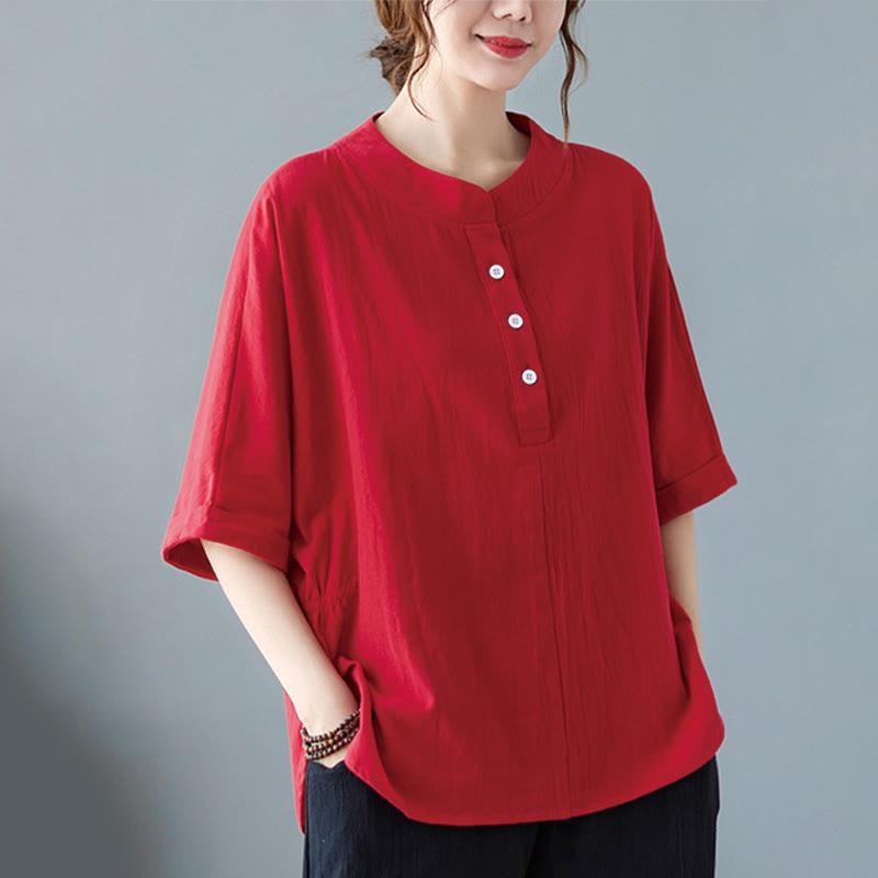 Chemise en coton et lin à manches courtes et col rond pour femme Buddha Stones - image 24