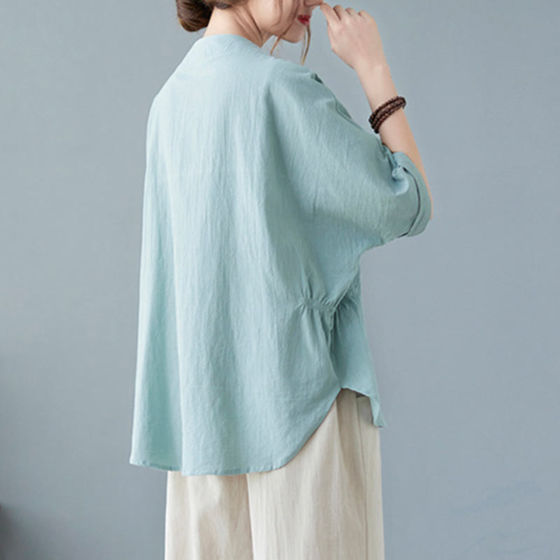 Chemise en coton et lin à manches courtes et col rond pour femme Buddha Stones - image 2