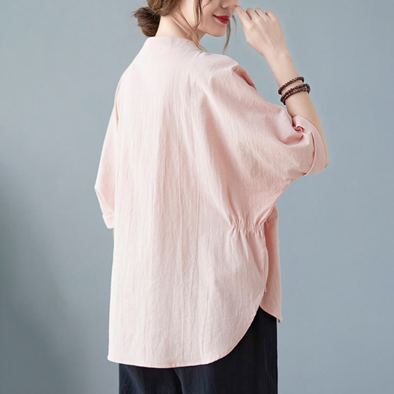 Chemise en coton et lin à manches courtes et col rond pour femme Buddha Stones - image 18