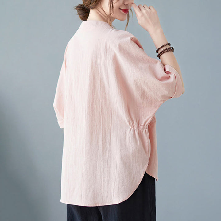 Chemise en coton et lin à manches courtes et col rond pour femme Buddha Stones - image 18