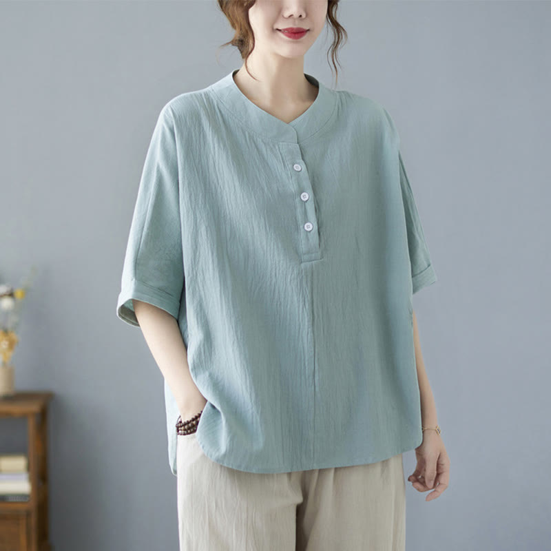 Chemise en coton et lin à manches courtes et col rond pour femme Buddha Stones - image 6